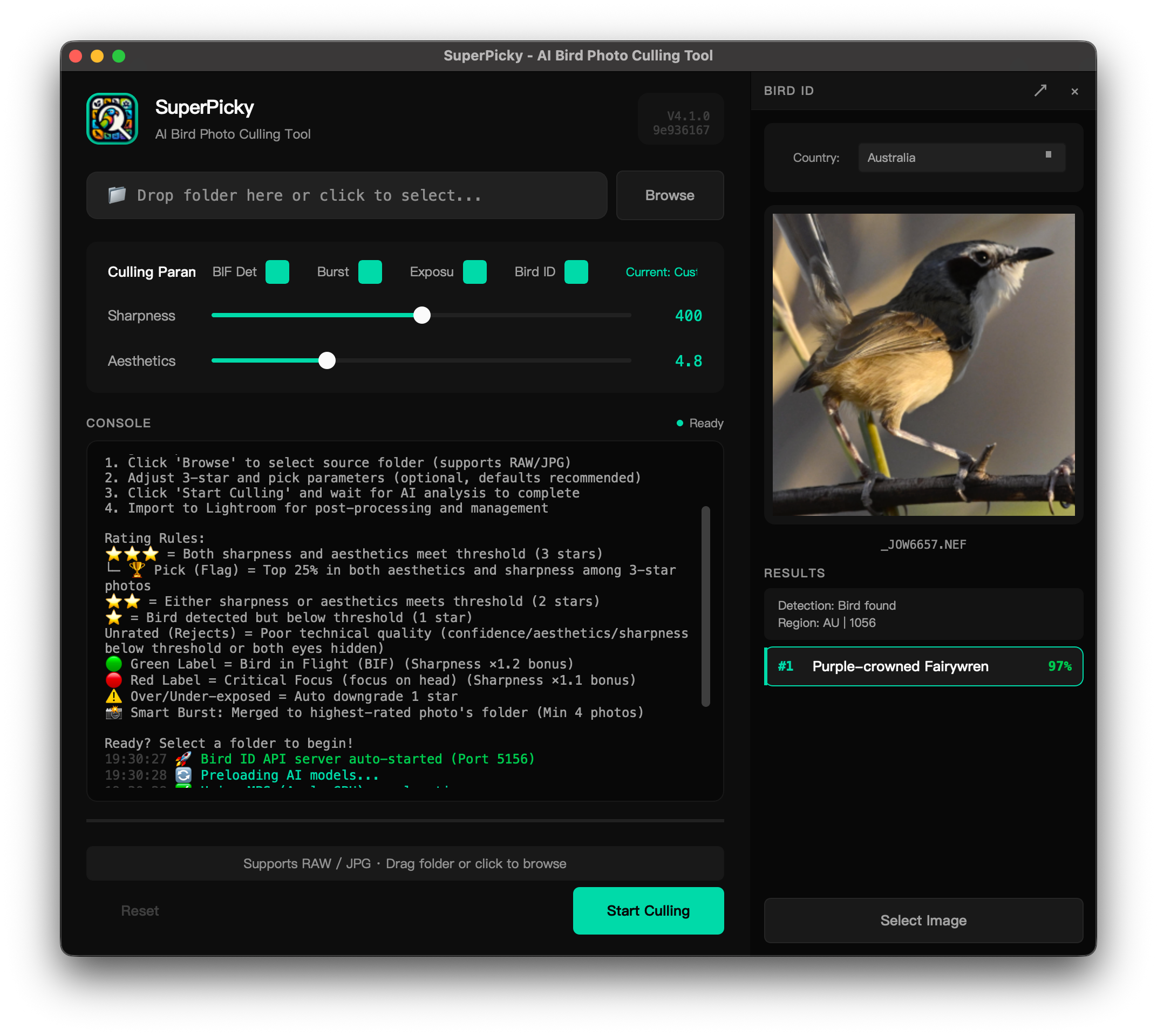 SuperPicky V4.1.0 Interface