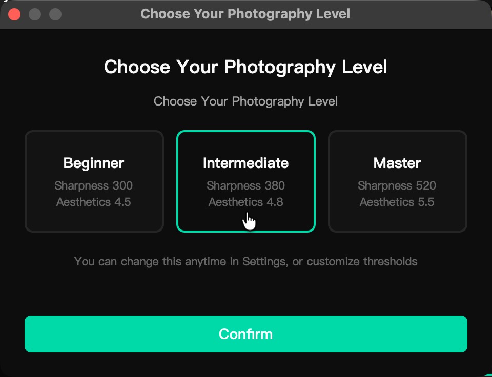 Photography Level Dialog